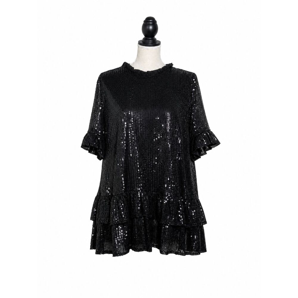 ANDREE BY UNIT SEQUIN RUFFLE TIERED PARTY FESTIVE SPECIAL OCCASION BLOUSE SZ.1X